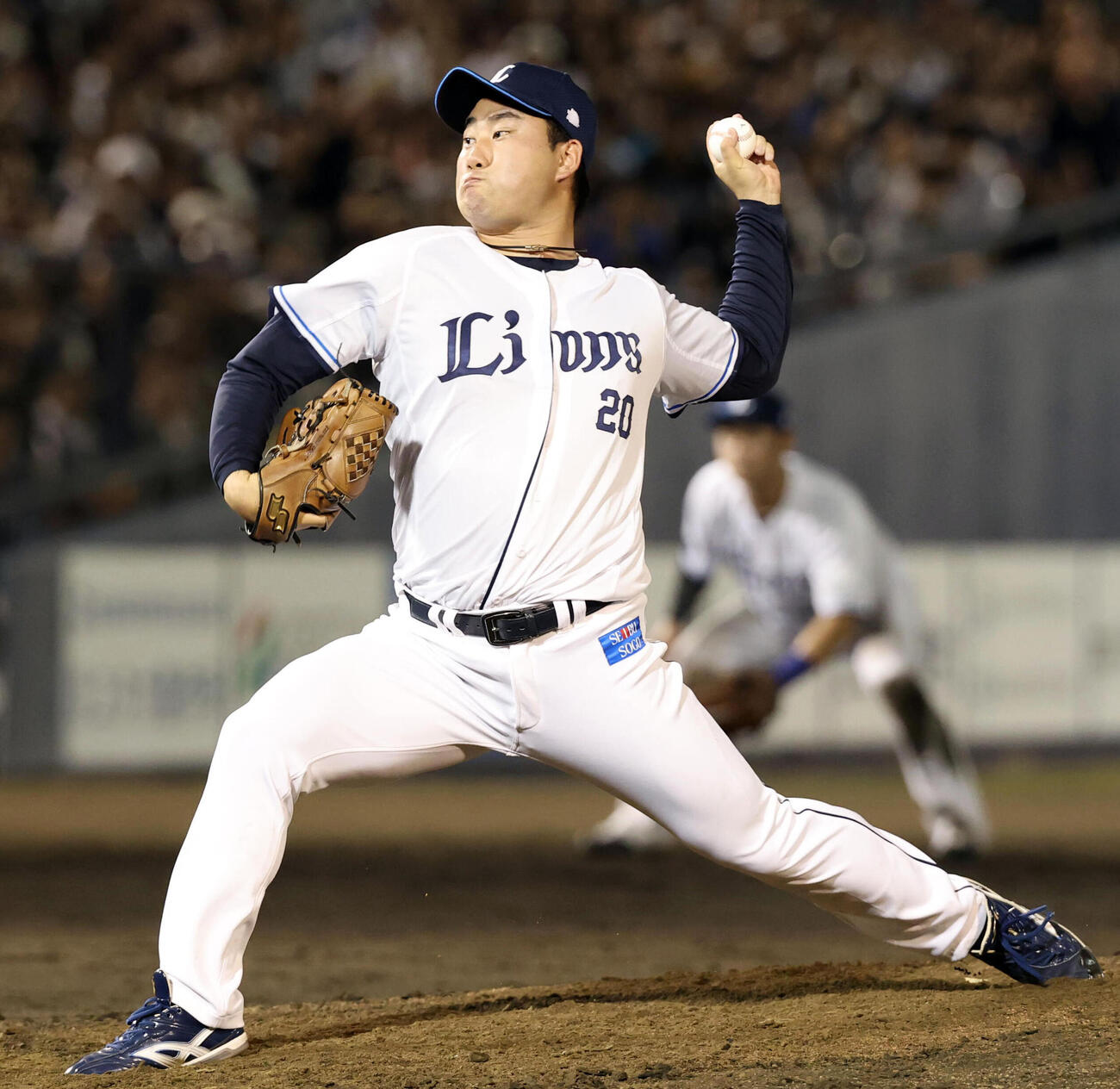 西武対ロッテ　9回表ロッテの攻撃を抑えた岩城颯空（撮影・浅見桂子）