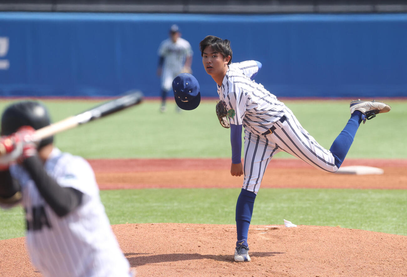 東都大学野球　立正大対亜大　先発した立正大・大村昂輝（撮影・柴田隆二）