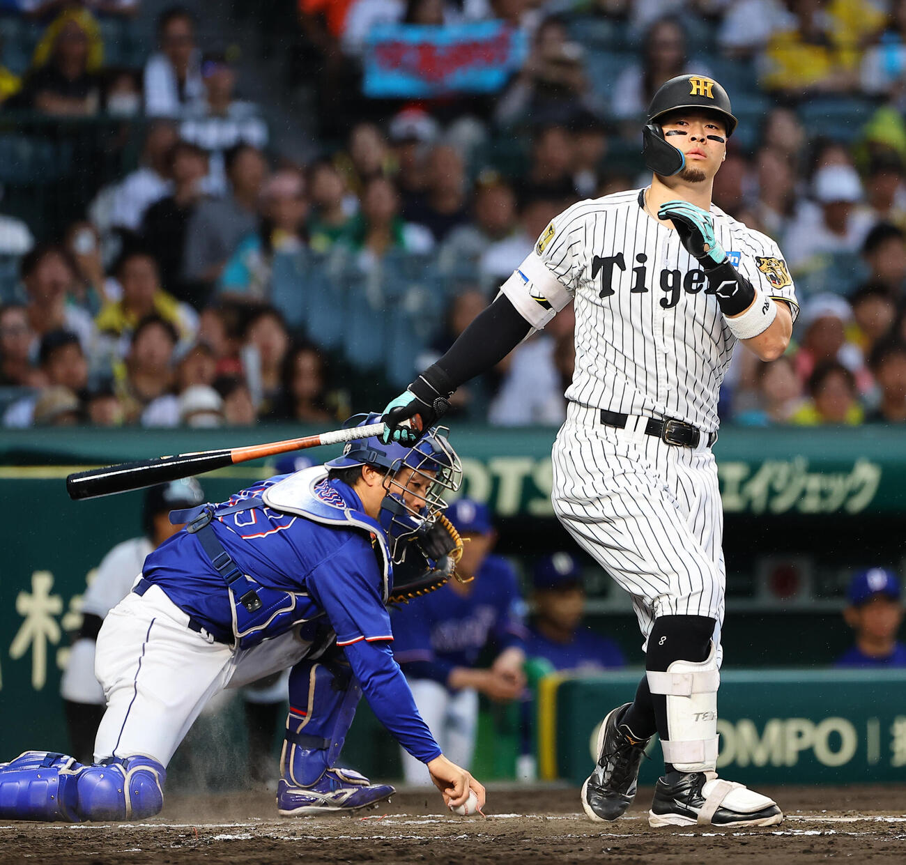 阪神対中日　2回裏阪神無死、佐藤輝明は三振に倒れる（上田博志）