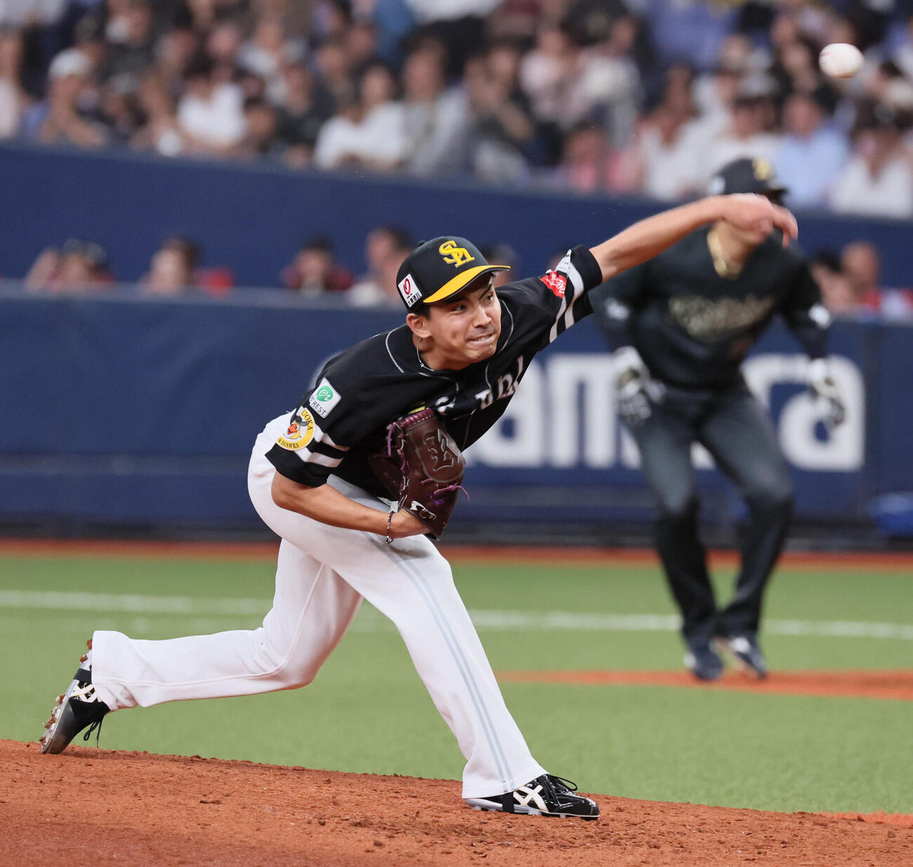 オリックス対ソフトバンク　ソフトバンク2番手の大野稼頭央（撮影・宮崎幸一）