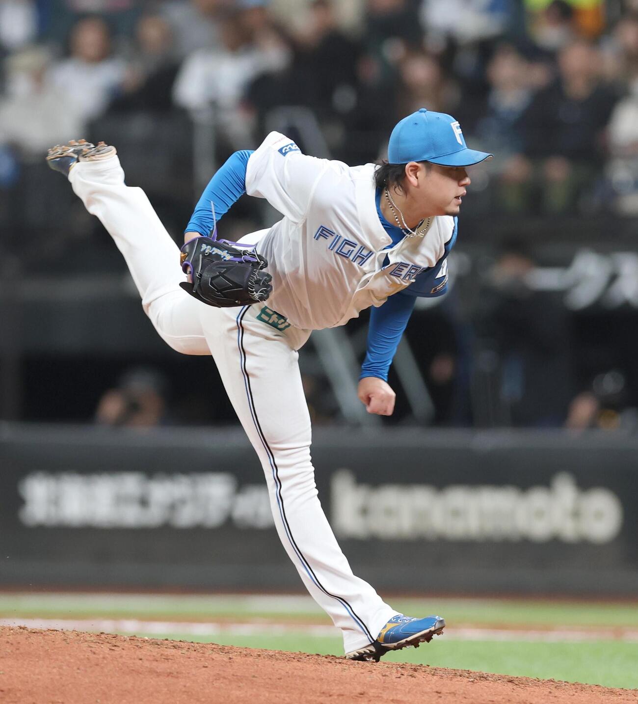 日本ハム対楽天　6回途中から登板した日本ハム堀瑞輝（撮影・黒川智章）