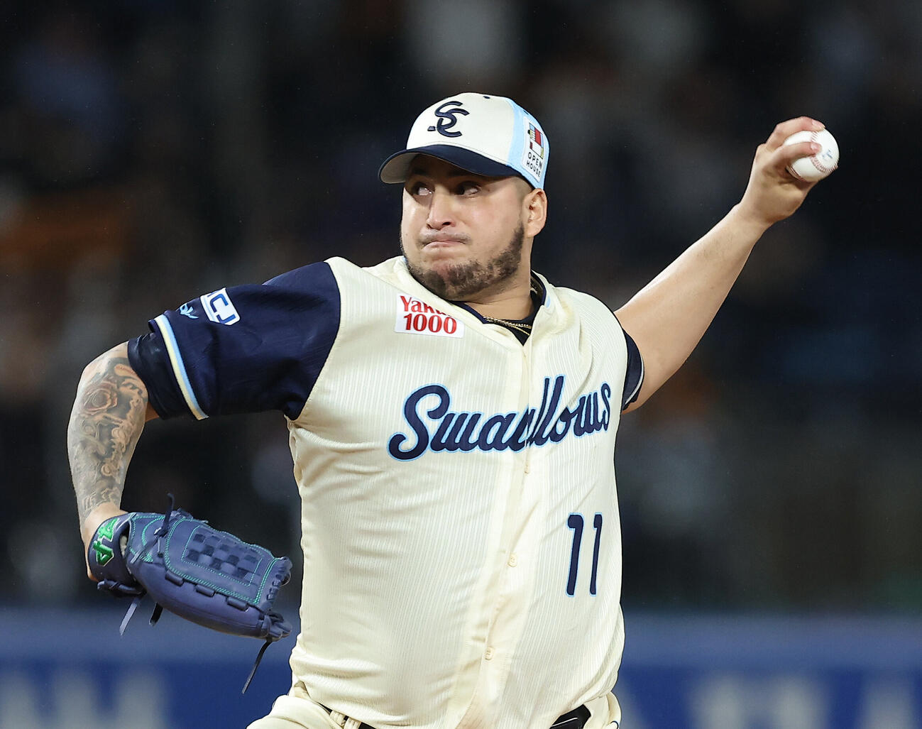 ヤクルト対巨人　9回表、3番手で登板するキハダ（撮影・河田真司）