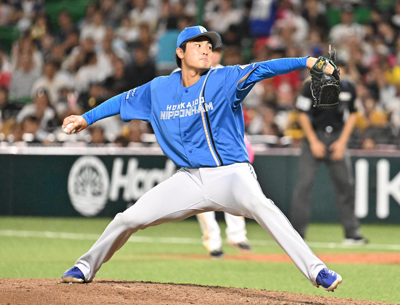 ソフトバンク対日本ハム　日本ハム3番手投手の菊地大稀（撮影・林敢治）＝2026年5月22日
