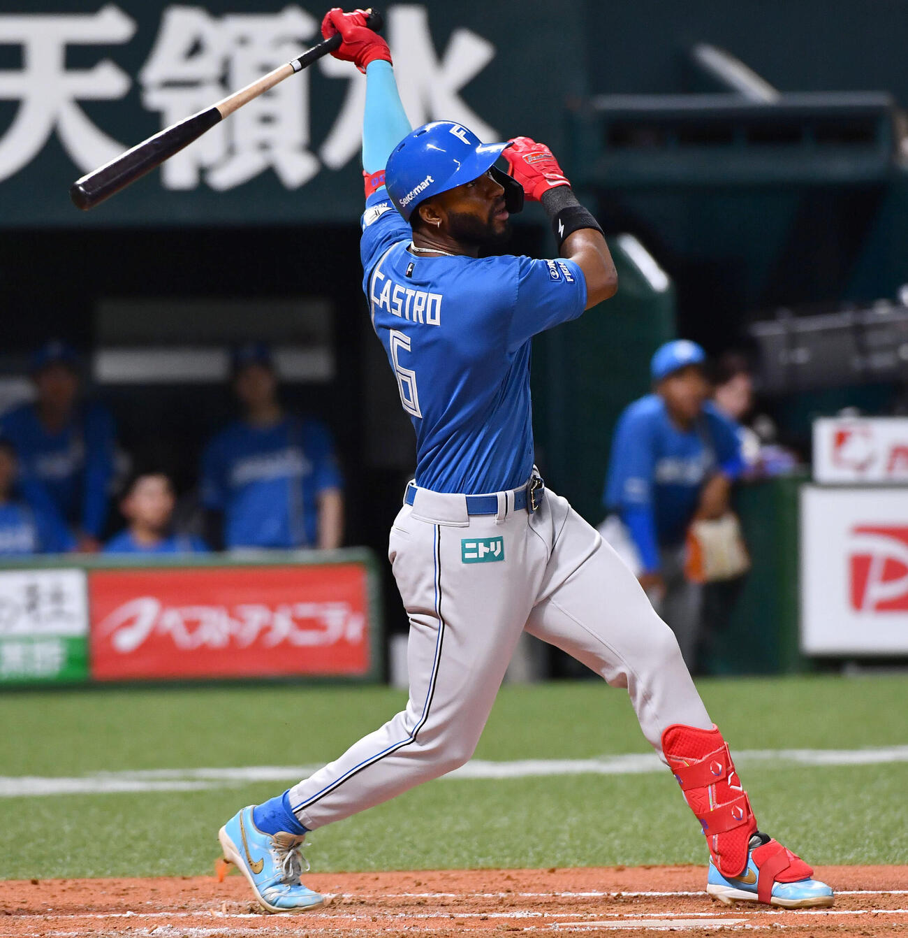 ソフトバンク日本ハム　2回表日本ハム1死満塁、ロドルフォ・カストロは先制の右犠飛を放つ（撮影・岩下翔太）
