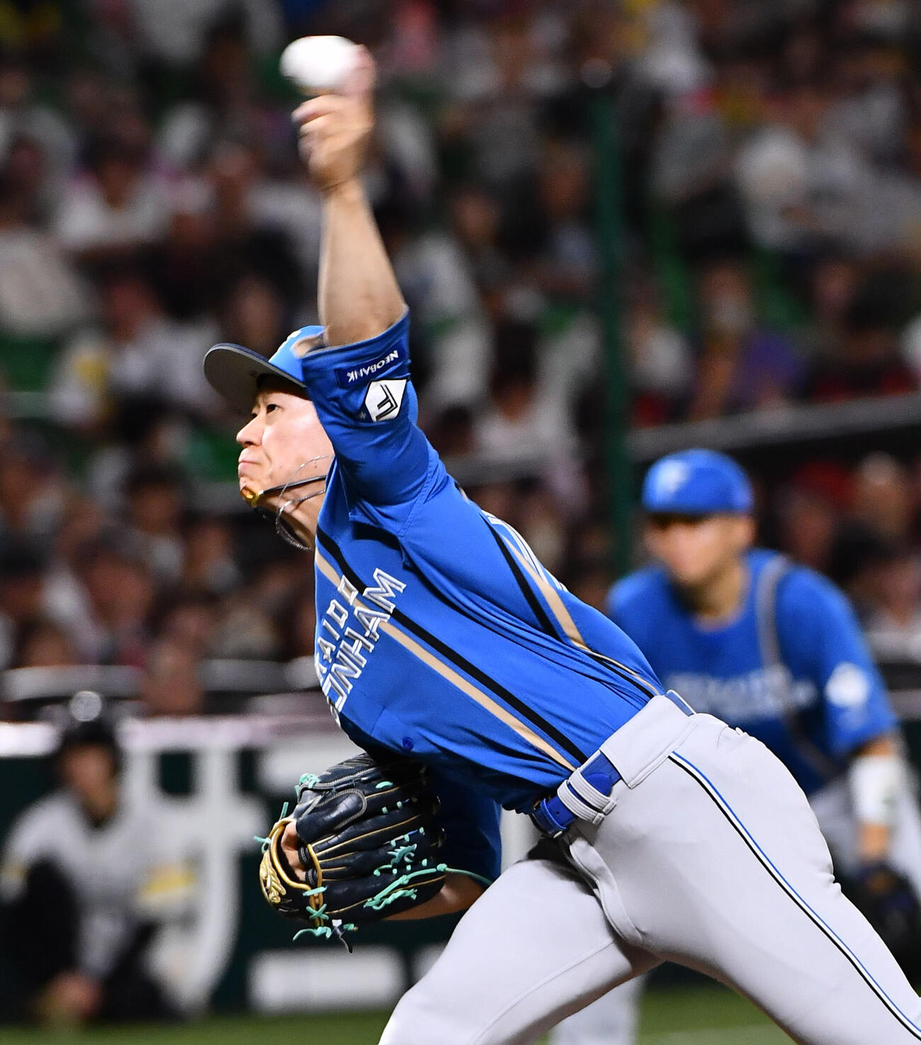 ソフトバンク日本ハム　8回裏ソフトバンク2死一、二塁から登板した、日本ハム6番手の矢沢宏太（撮影・岩下翔太）
