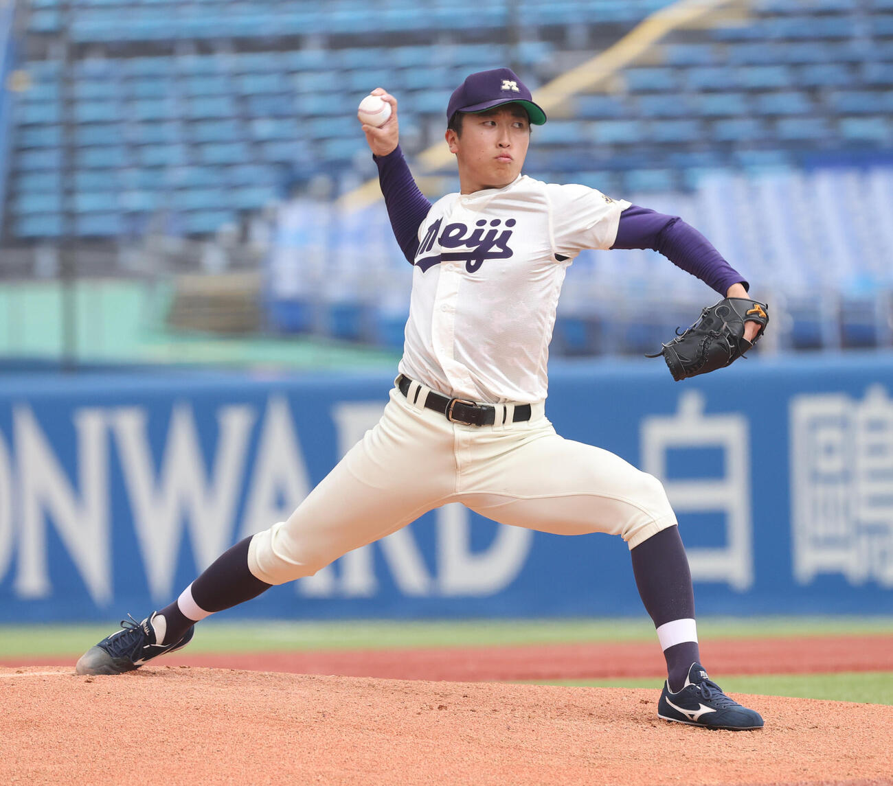 6大学野球　法大対明大　先発した明大・湯田統真（撮影・柴田隆二）（＝2026年5月24日）