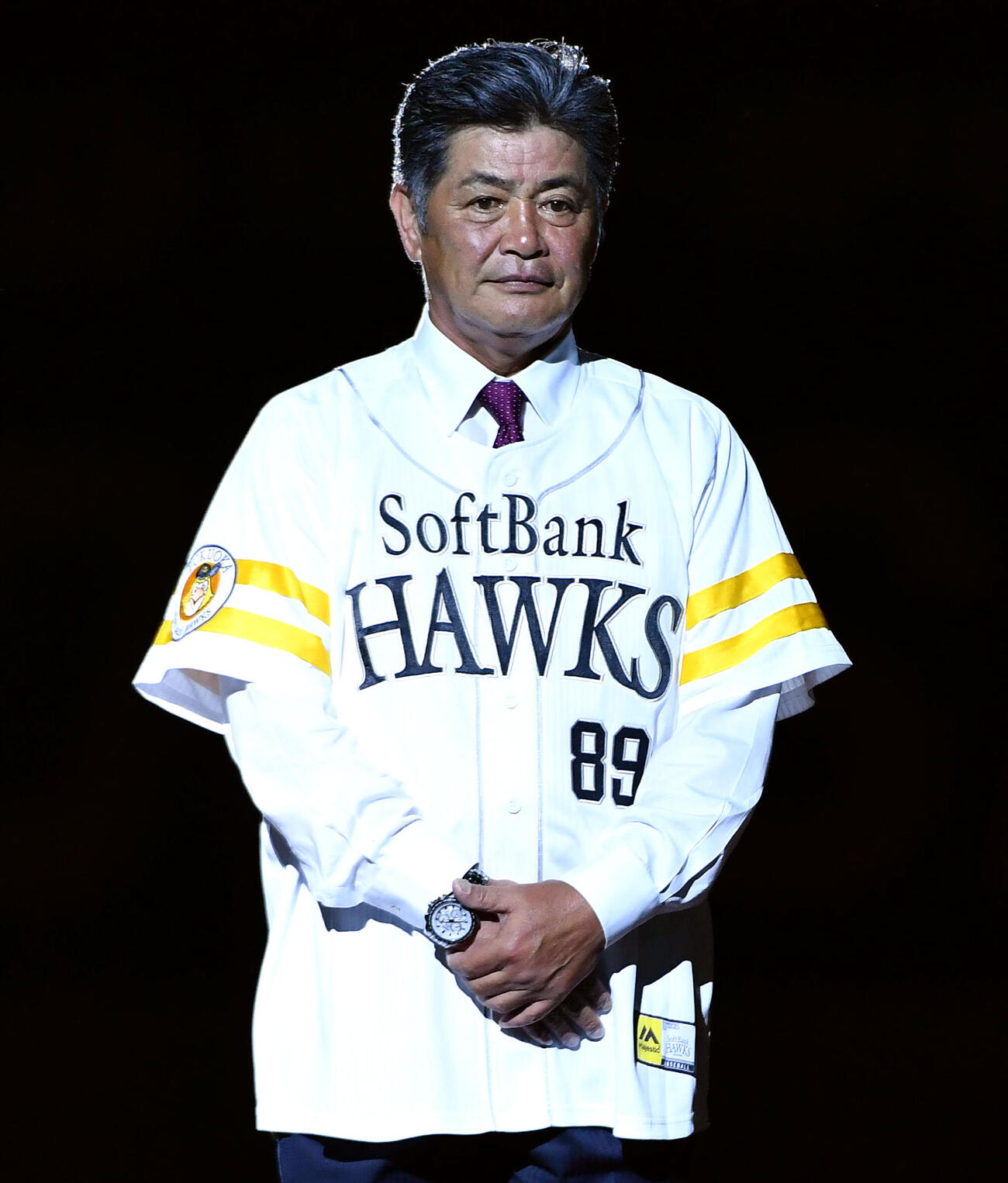 ソフトバンク対日本ハム　「OH SADAHARU LEGACY DAY」イベントの試合前セレモニーで、背番号89の特別ユニホームを着る工藤公康氏（撮影・岩下翔太）