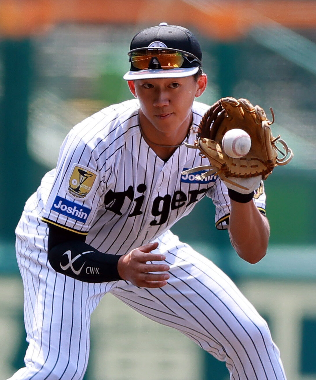 甲子園球場の三塁でノックを受ける阪神立石正広（撮影・上山淳一）