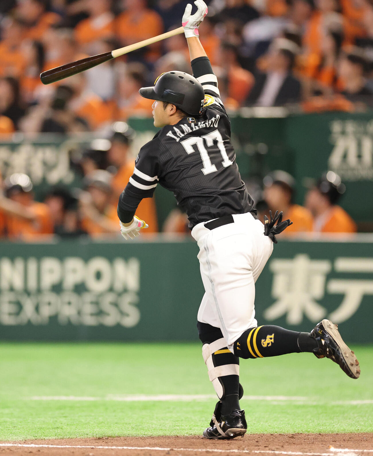 巨人対ソフトバンク　3回表ソフトバンク1死、本塁打を放つ山本恵大（撮影・野上伸悟）＝2026年5月26日