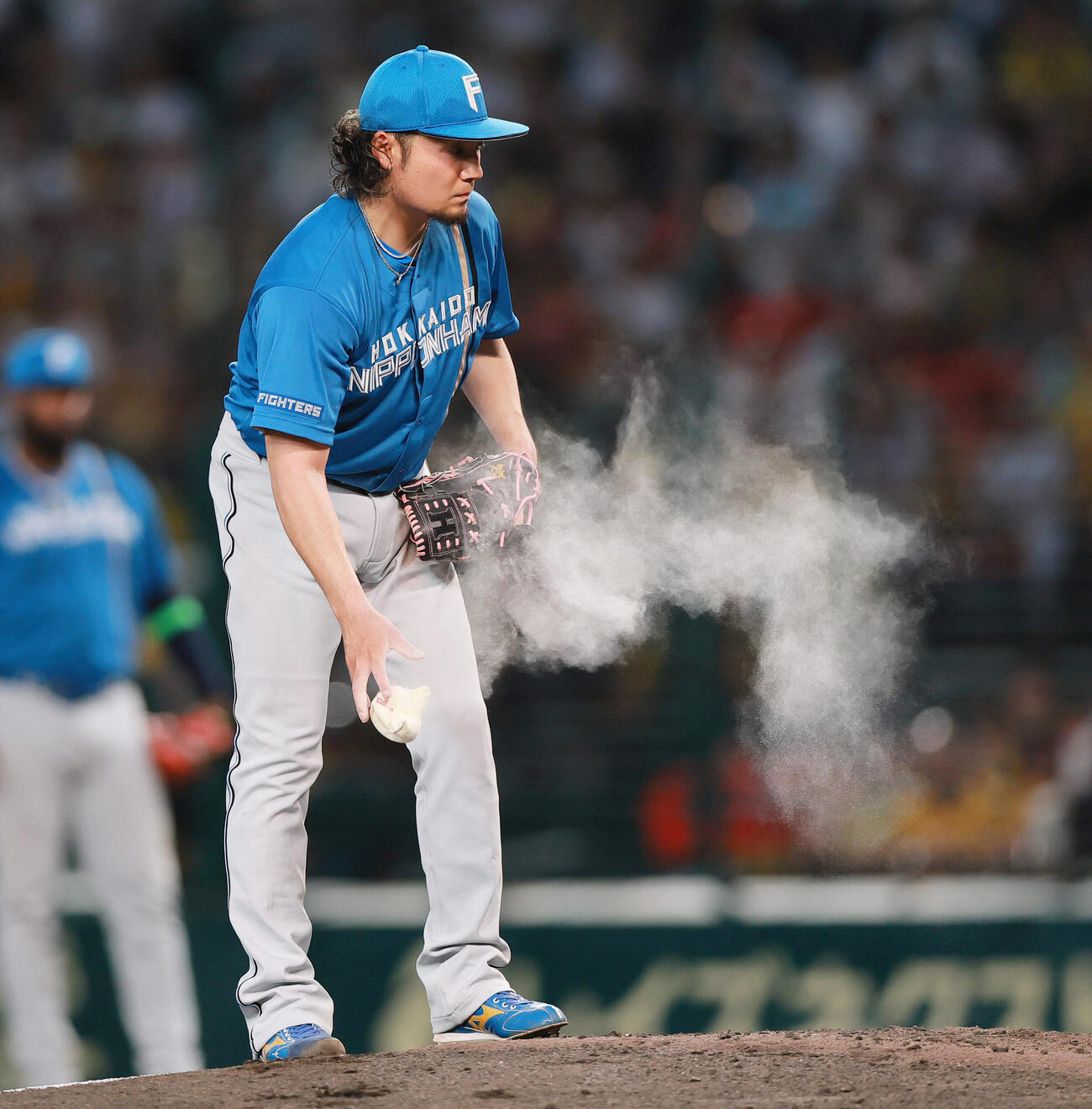 セ・パ交流戦　阪神対日本ハム1回戦　阪神対日本ハム　4回裏阪神1死一、二塁、打者大山悠輔を前にマウンドのロジンをつける伊藤大海（撮影・上山淳一）