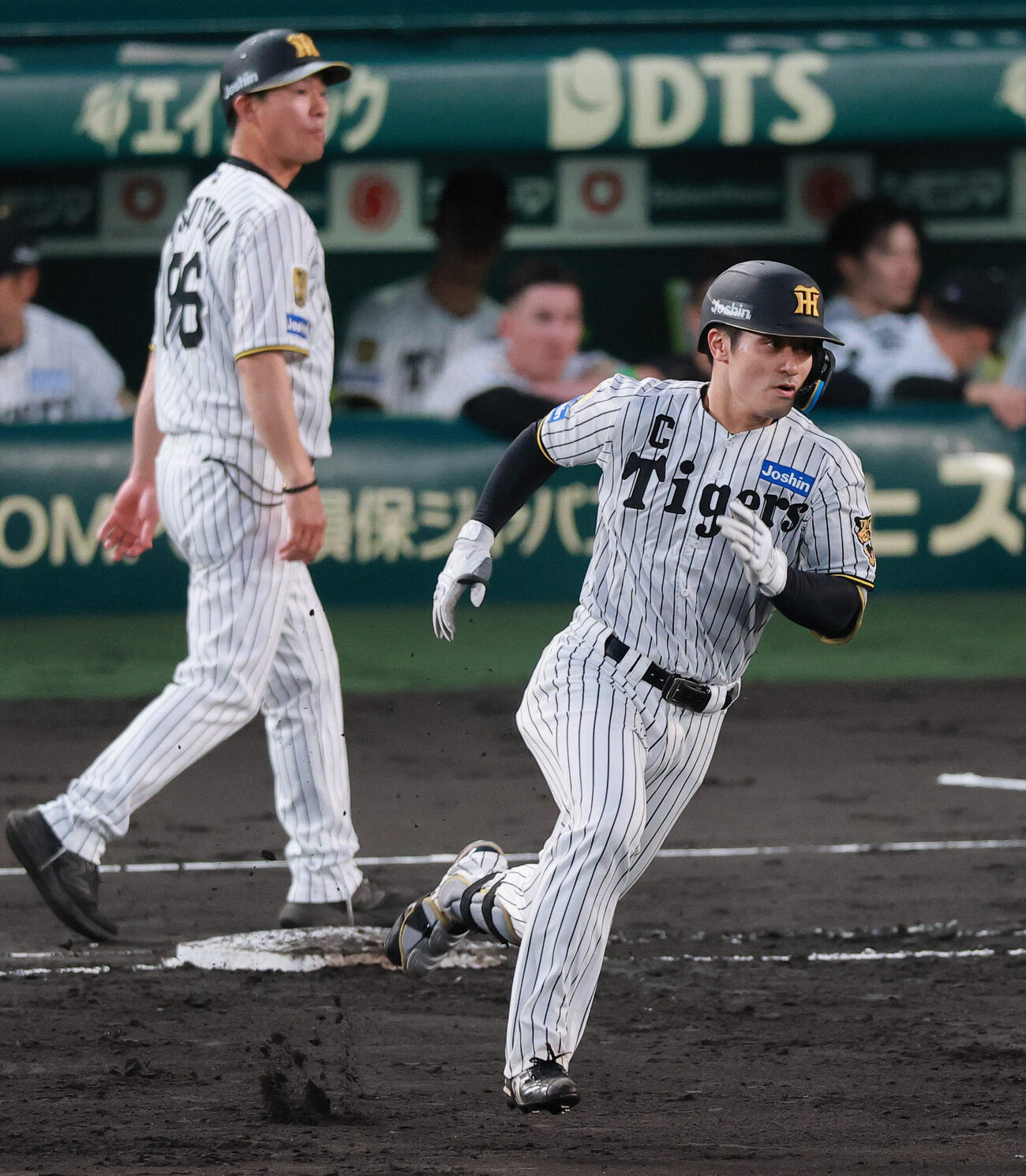 セ・パ交流戦　阪神対日本ハム2回戦　阪神対日本ハム　4回裏阪神2死、坂本誠志郎は二塁打を放ち二塁に向かう（撮影・上山淳一）