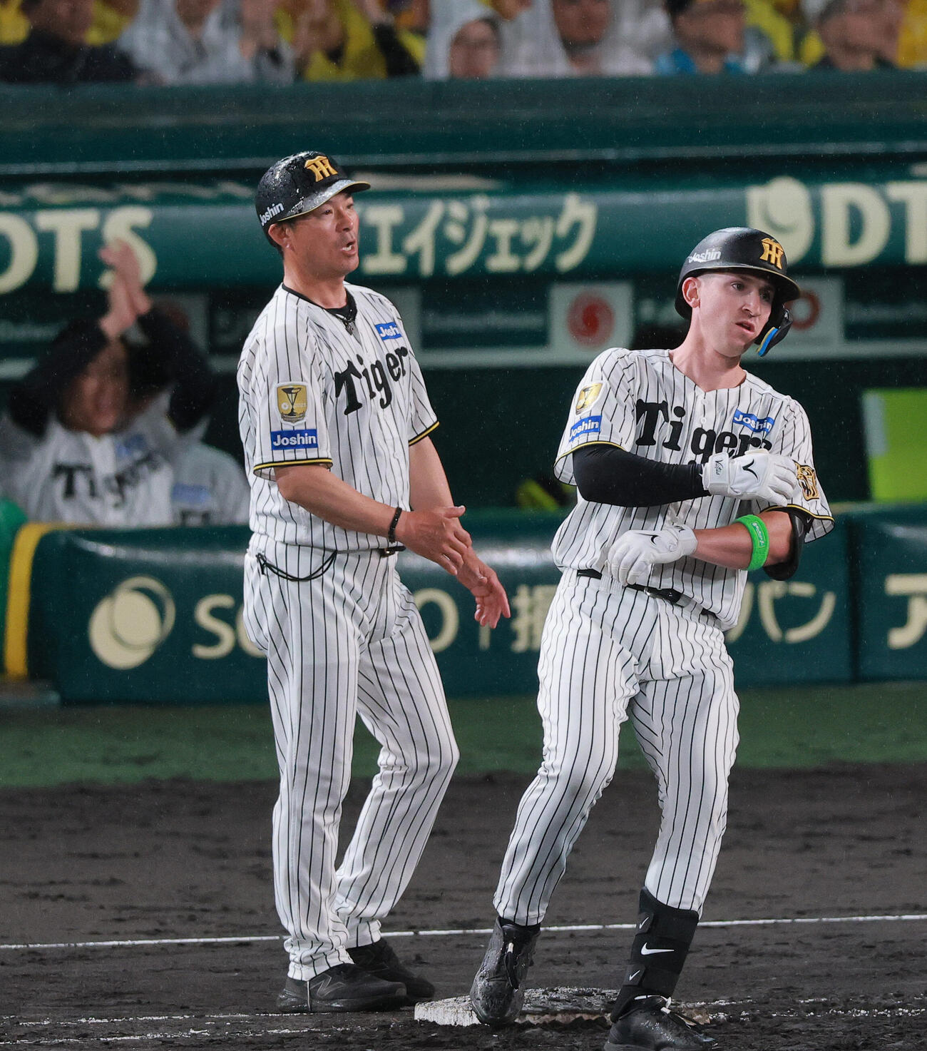 セ・パ交流戦　阪神対日本ハム2回戦　阪神対日本ハム　6回裏阪神2死一塁、代打キャム・ディベイニー（右）は安打を放つ（撮影・上山淳一）
