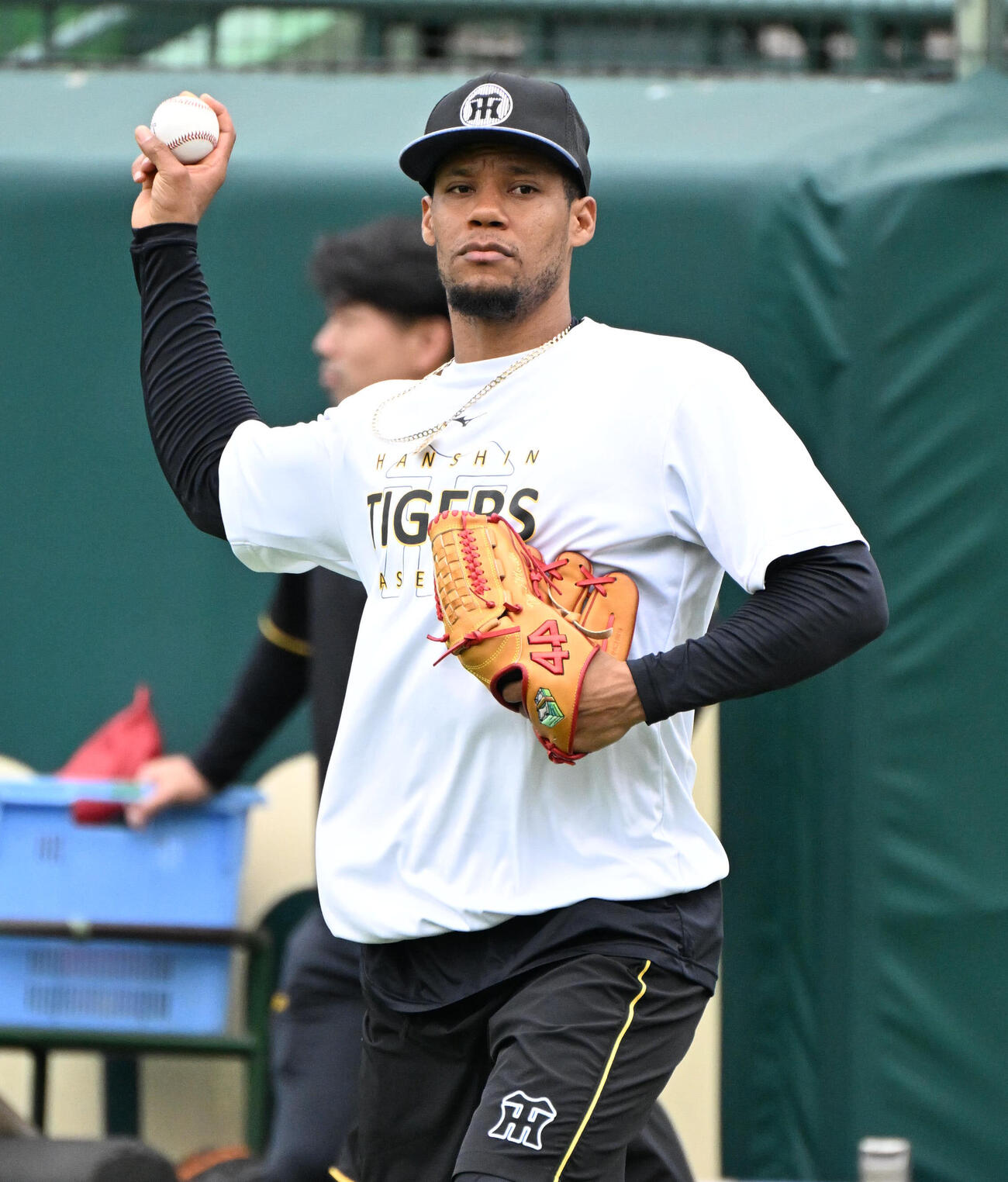 セ・パ交流戦・阪神対日本ハム2回戦　阪神対日本ハム　試合前練習で投球練習をするダウリ・モレッタ（撮影・石井愛子）