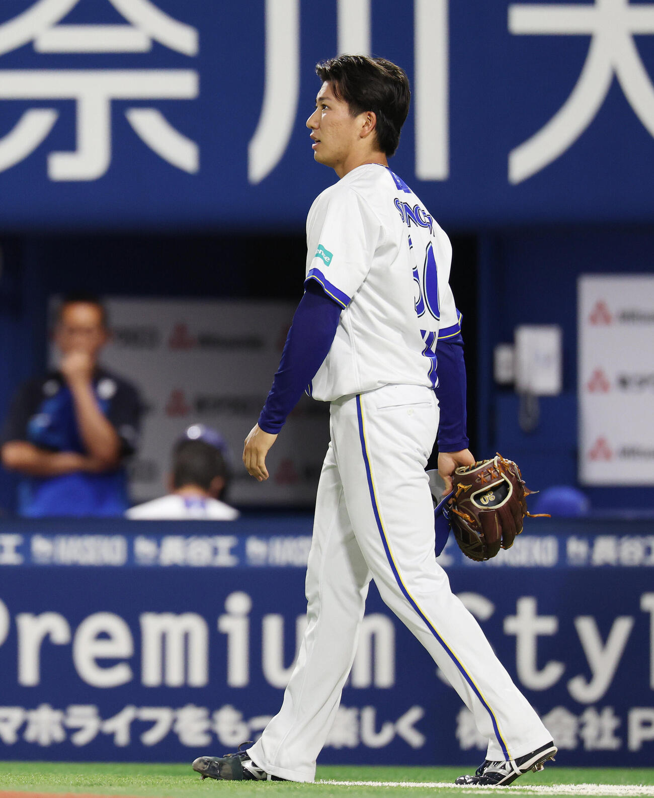DeNA対オリックス　5回表オリックス2死満塁、若月健矢に適時打を浴びた篠木健太郎（撮影・宮地輝）