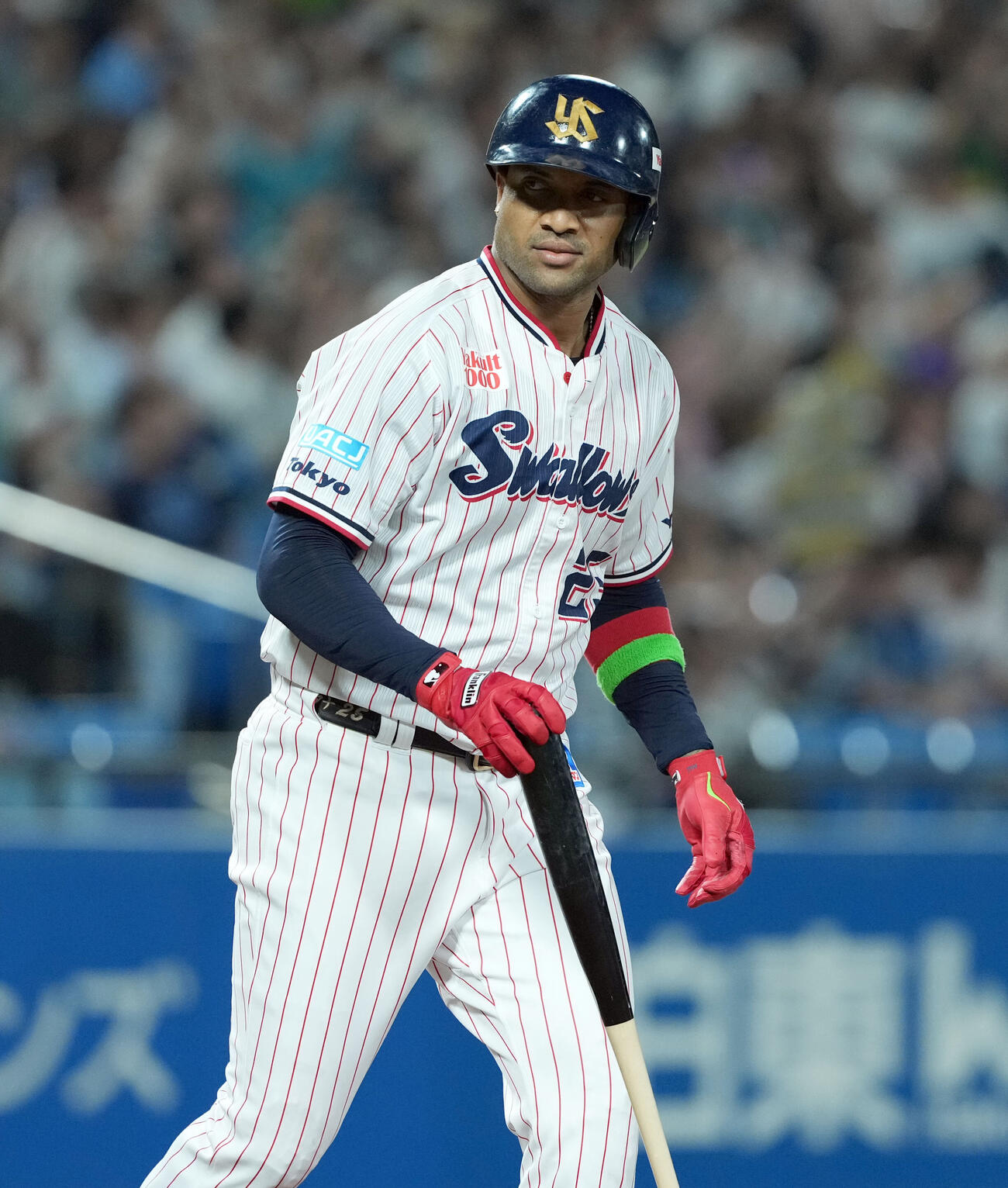ヤクルト対西武　8回裏ヤクルト1死一塁、同点2点本塁打を放ったドミンゴ・サンタナ（撮影・たえ見朱実）
