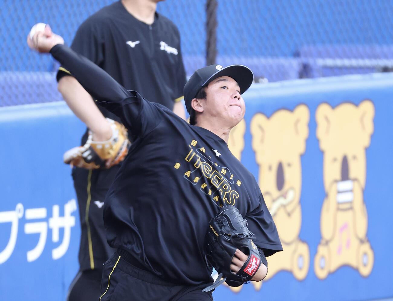 ロッテ対阪神　試合前、キャッチボールする阪神村上頌樹（撮影・河田真司）＝2026年5月29日