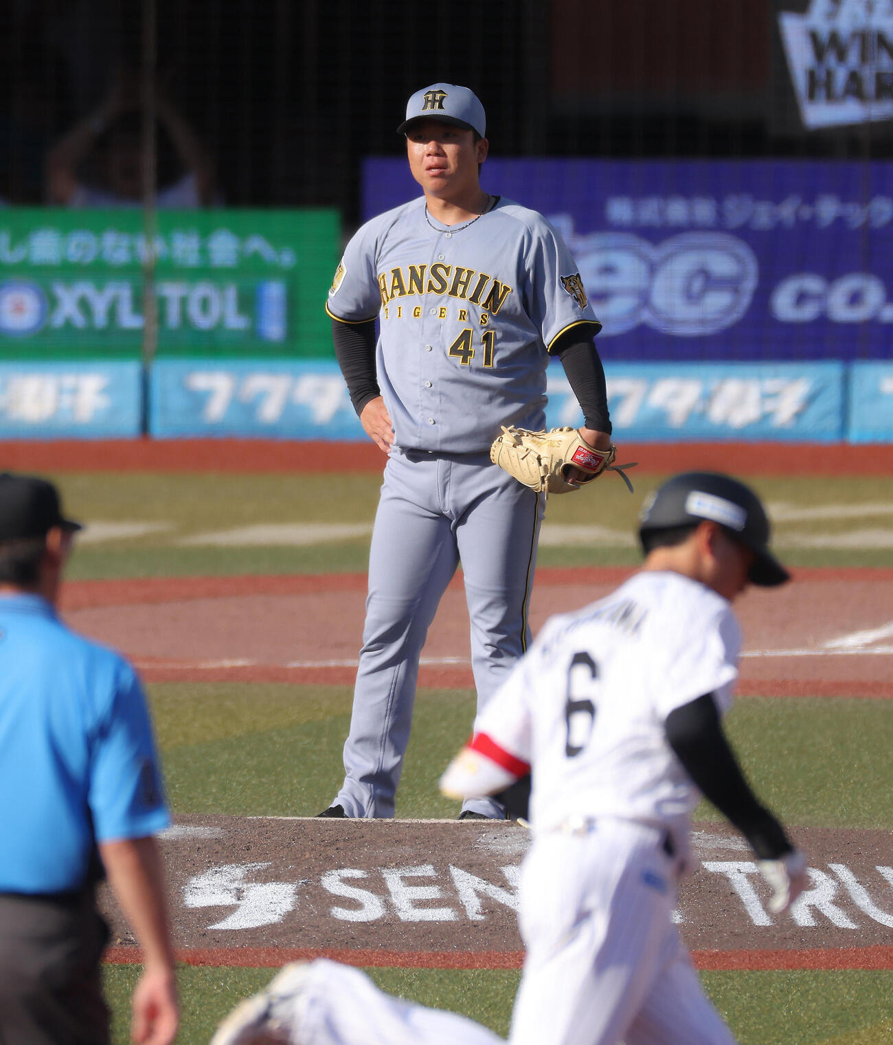 ロッテ対阪神　8回裏ロッテ1死、西川史礁に右越えソロ本塁打を浴びる村上頌樹（撮影・河田真司）