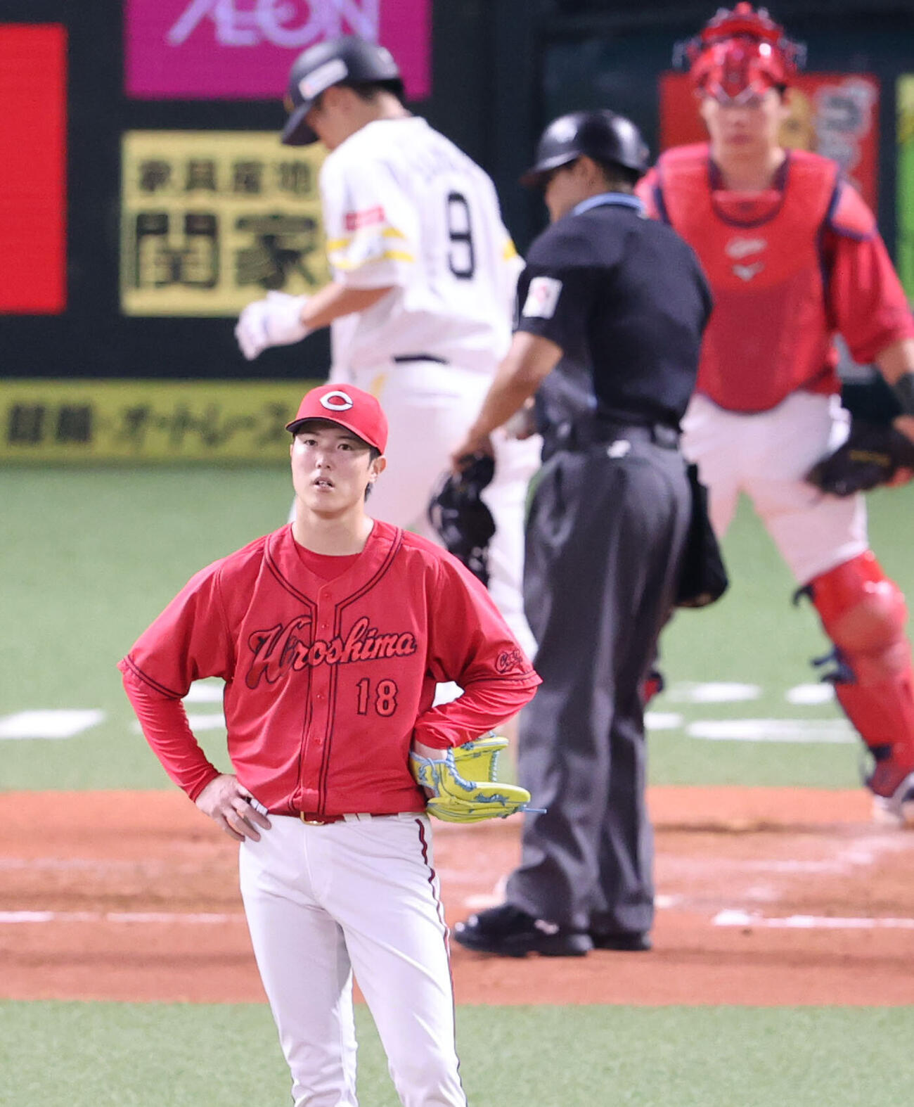 ソフトバンク対広島　3回裏ソフトバンク2死、柳田悠岐に左中間同点本塁打を浴びた森下暢仁（撮影・梅根麻紀）