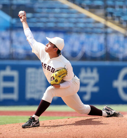 6大学野球 早大対慶大 3回から登板した早大・安田虎汰郎(撮影・柴田隆二)(=2026年6月1日)