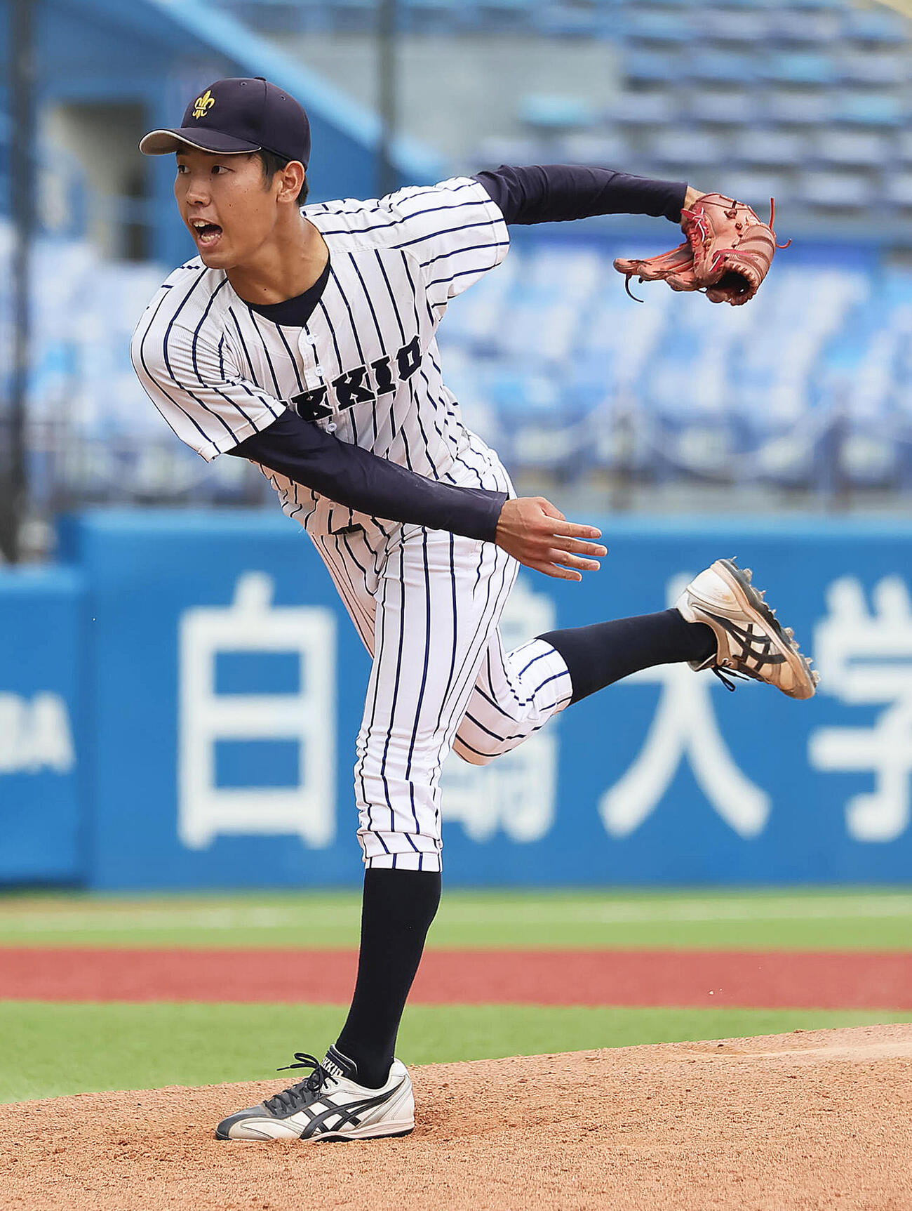 明大対立大　7回から登板した立大・三河（2023年9月撮影）