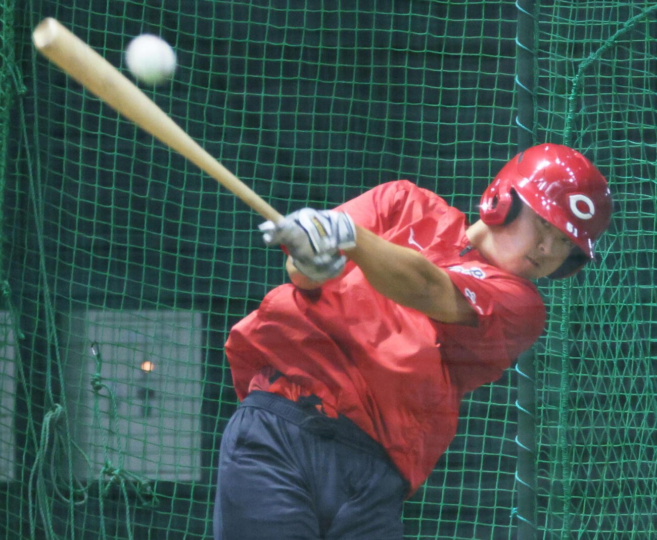 広島対日本ハム　1軍に合流し、打撃練習する広島平川蓮（撮影・加藤孝規）