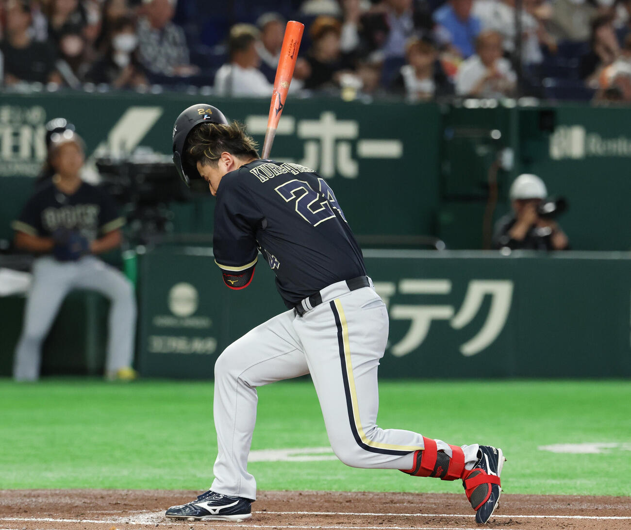 巨人対オリックス　2回表オリックス無死、死球を受ける紅林弘太郎（撮影・増田悦実）
