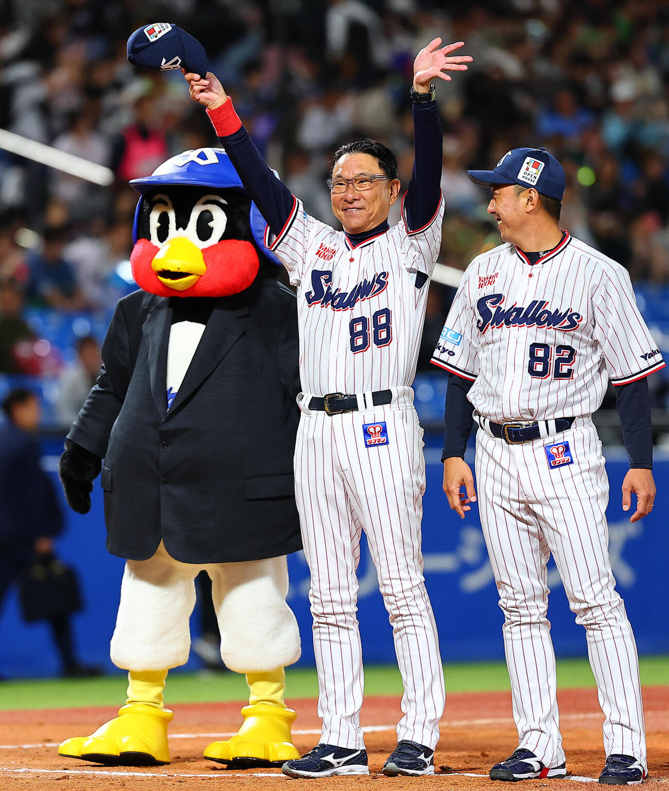 ヤクルト対ロッテ　勝利し喜ぶヤクルト池山隆寛監督（撮影・野上伸悟）＝2026年6月3日