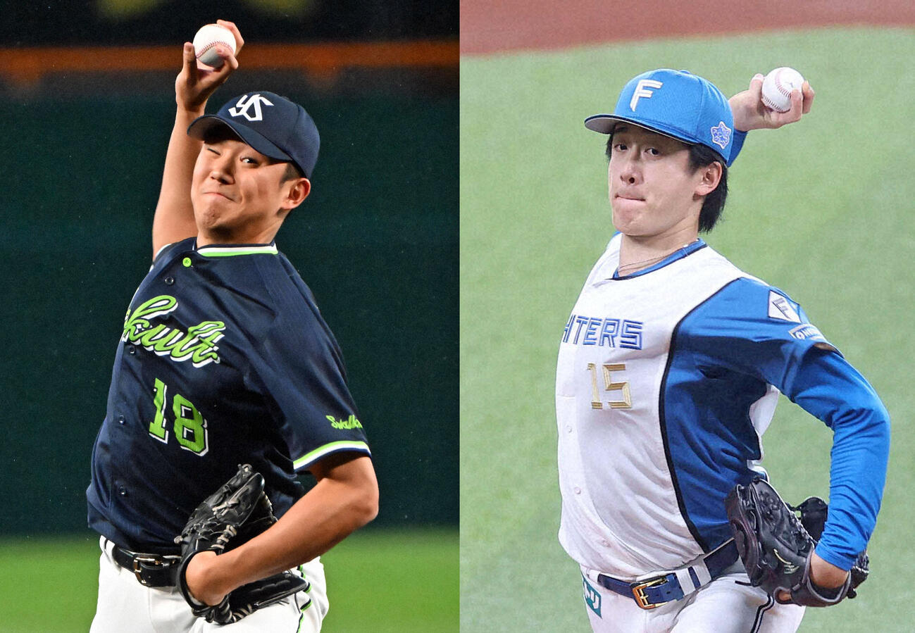 ヤクルト奥川恭伸（左）と日本ハム北山亘基