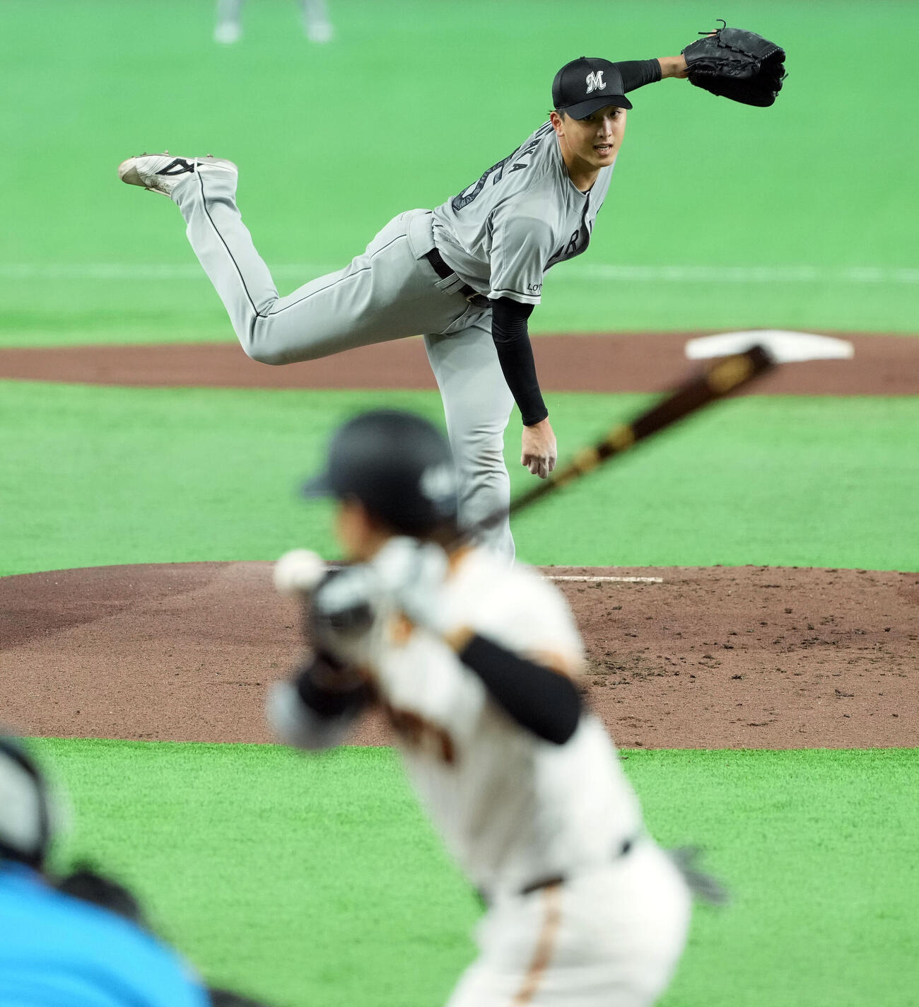 巨人対ロッテ　ロッの先発田中晴也（撮影・たえ見朱実）