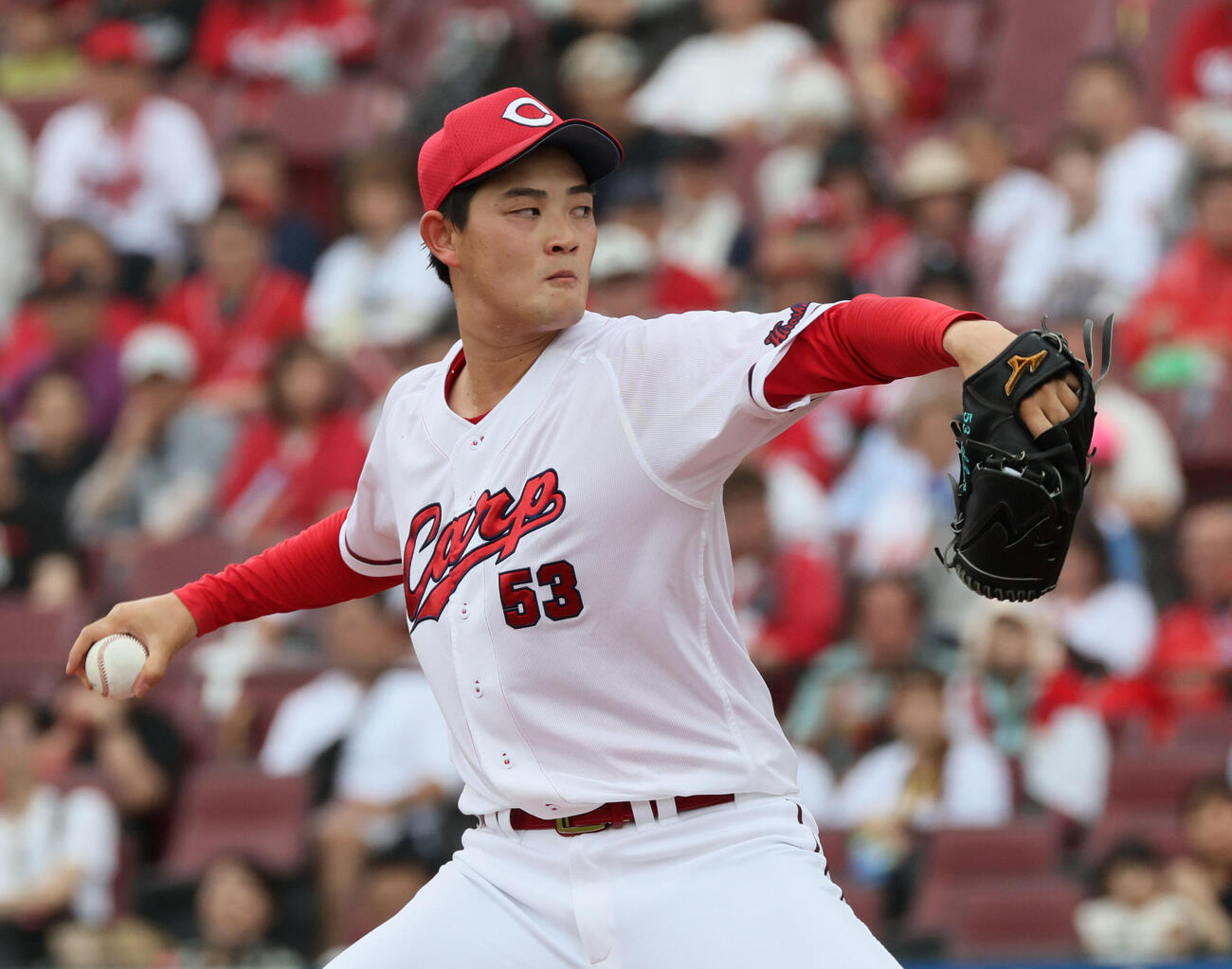 広島対オリックス　広島先発の岡本駿（撮影・加藤孝規）