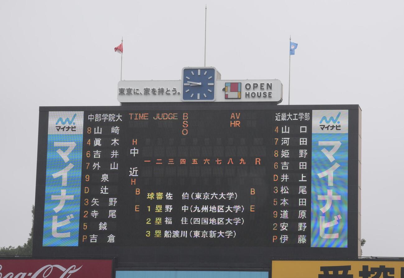 全日本大学野球選手権大会　中部学院大対近大工学部　両チームスタートメンバー（撮影・小島史椰）