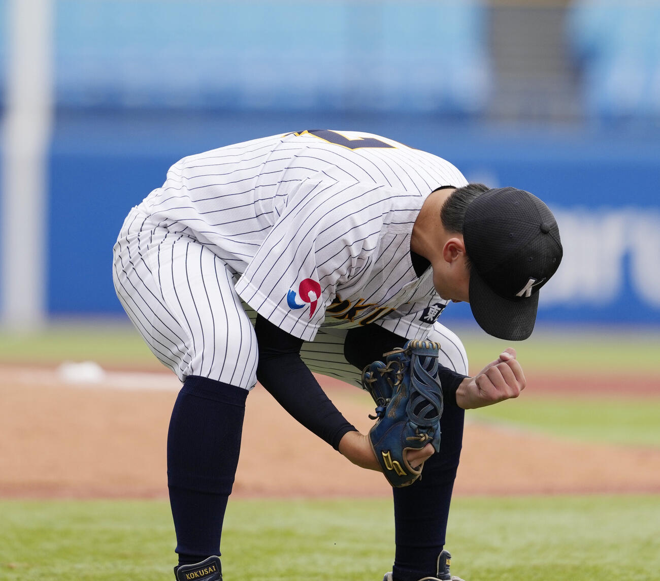 全日本大学野球選手権大会　国際武道大対東日本国際大　国際武道大に勝利し喜びを爆発させる東日本国際大・岡本琉奨（撮影・小島史椰）