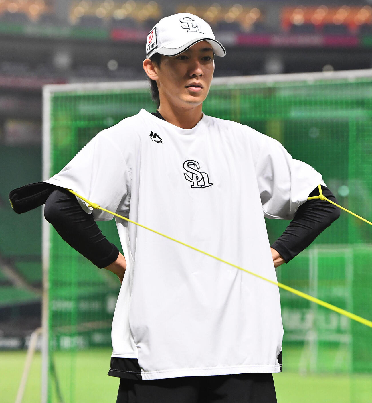 トレーニングを行うソフトバンク大津亮介（撮影・岩下翔太）