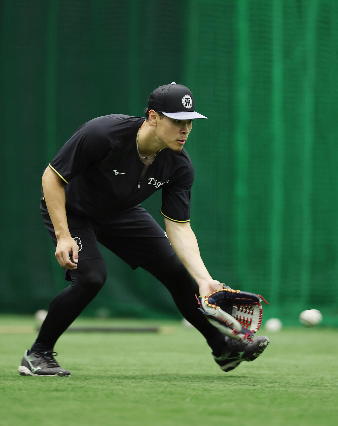 ノックを受ける阪神佐藤輝明（撮影・前田充）＝2026年6月8日