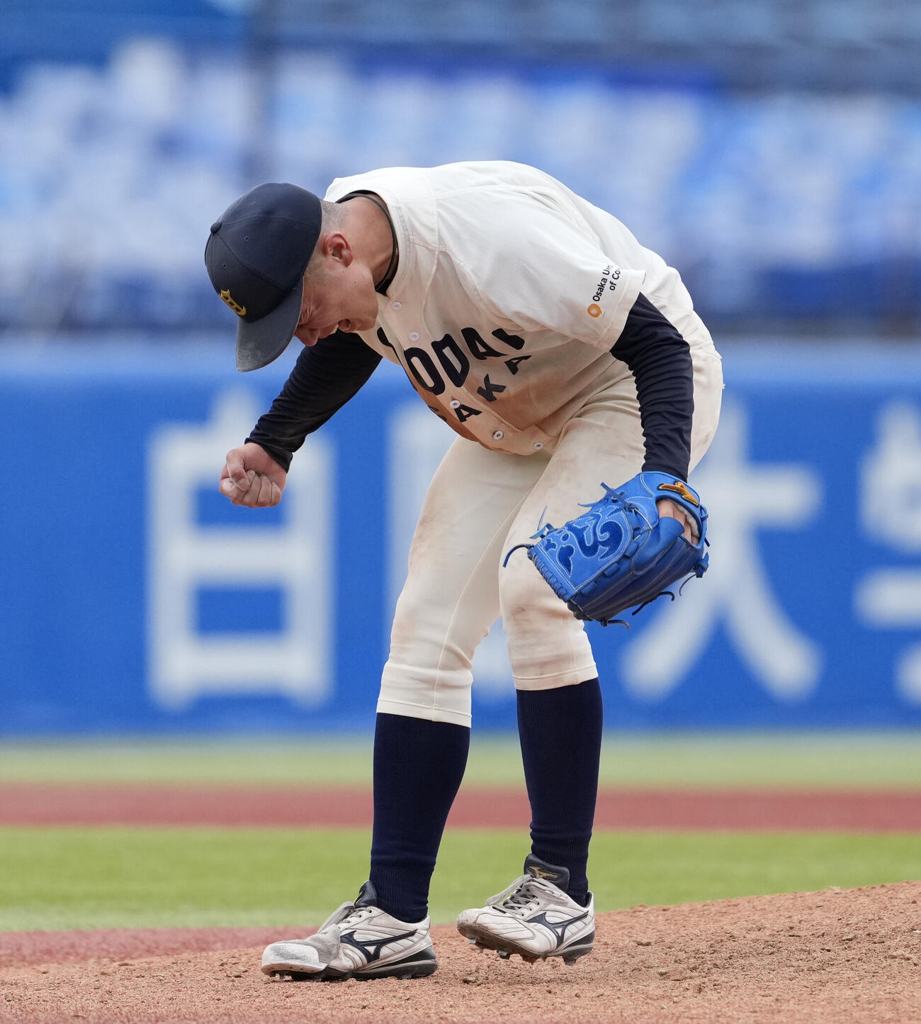 全日本大学野球選手権大会　九産大対大商大　九産大に勝利し喜びを爆発させる大商大・中山優月（撮影・小島史椰）＝2026年6月8日