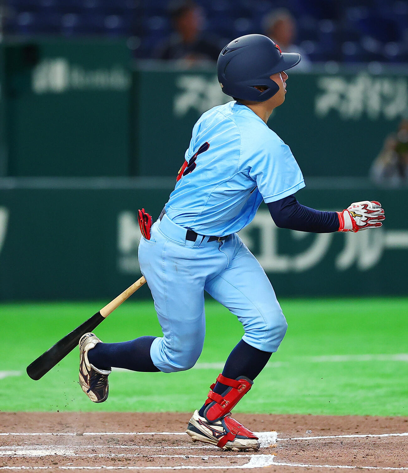 全日本大学野球選手権　日本文理大対横浜商大　2回裏横浜商大1死一、三塁、犠飛を放つ中山寛明（撮影・野上伸悟）