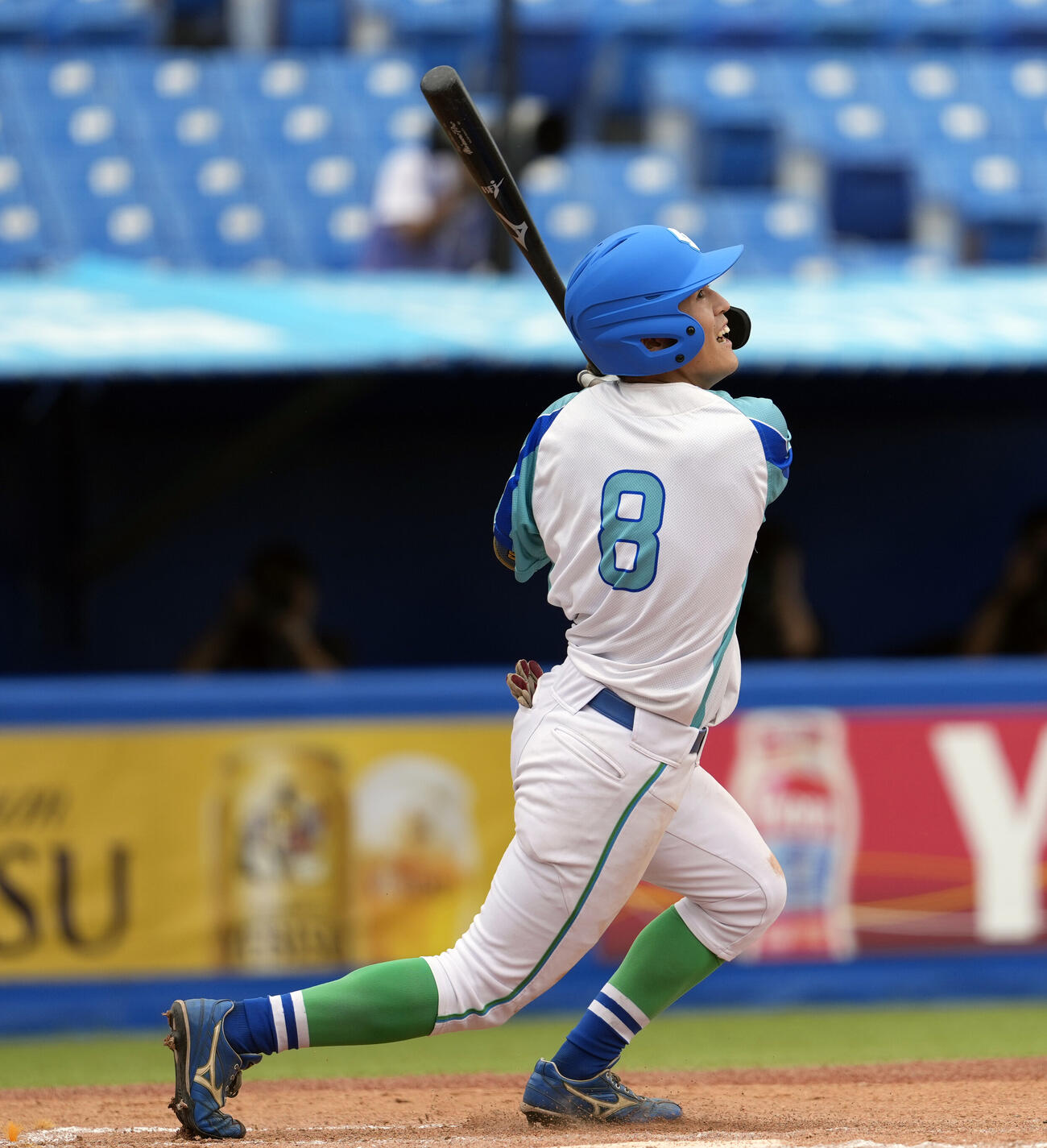 全日本大学野球選手権大会　奈良学園大対周南公立大　3回裏周南公立大2死三塁、適時二塁打を放つ明賀風太（撮影・小島史椰）