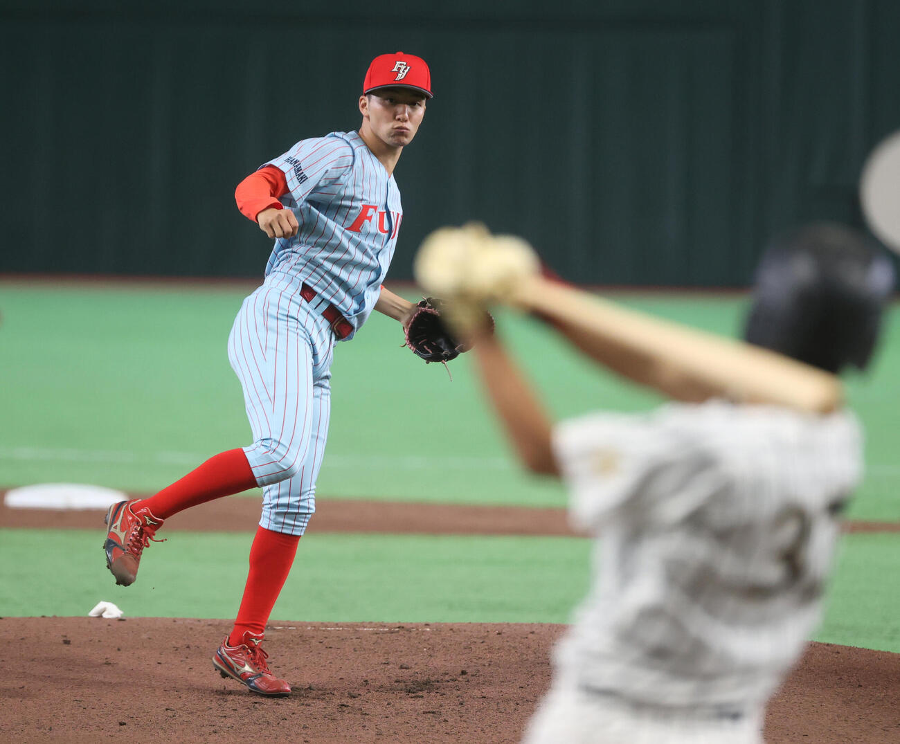 富士大対松山大　先発した富士大・角田楓斗（撮影・柴田隆二）（＝2026年6月9日）　