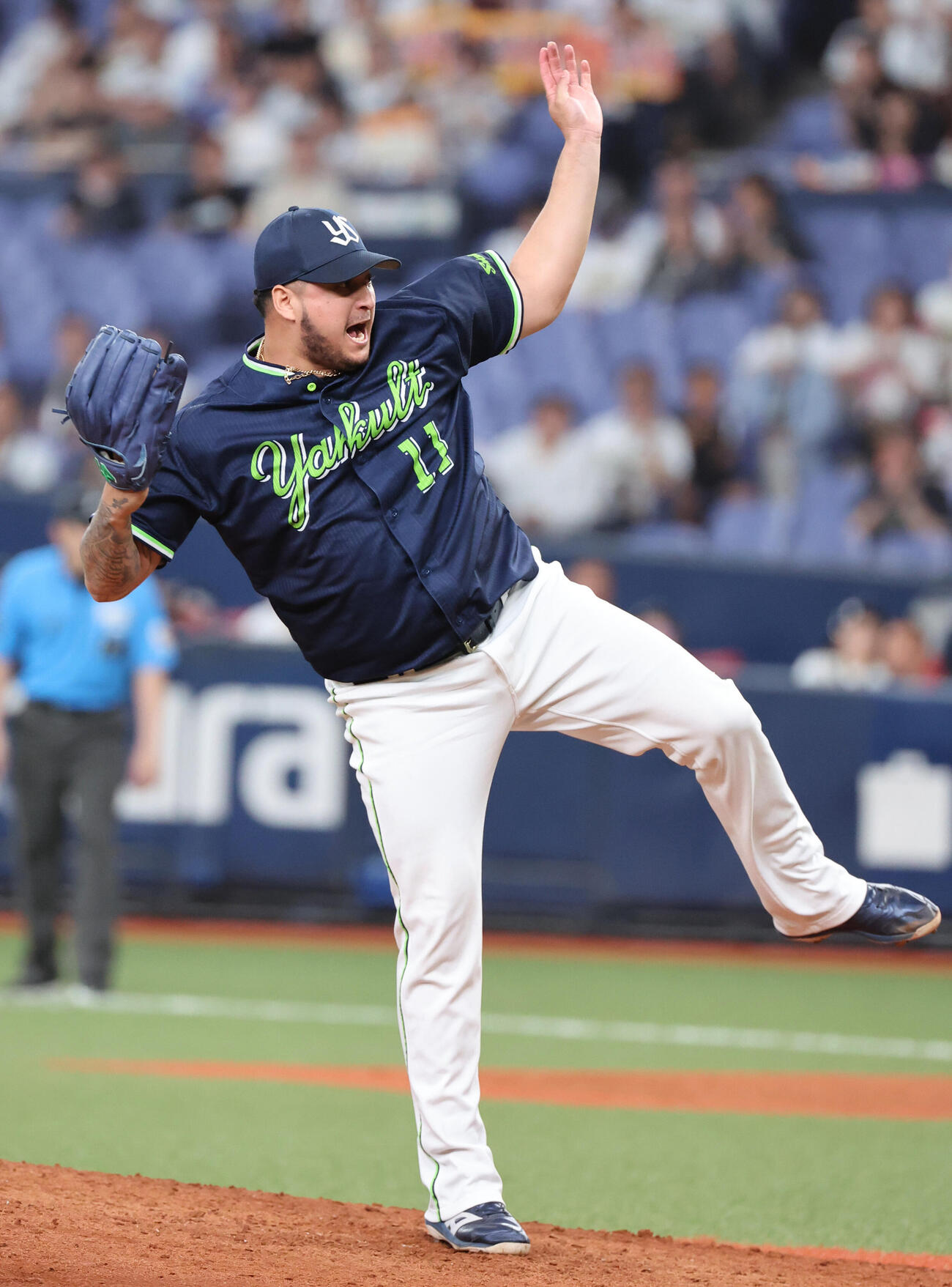 オリックス対ヤクルト　9回から登板のヤクルト6番手ホセ・キハダ（撮影・西尾就之）