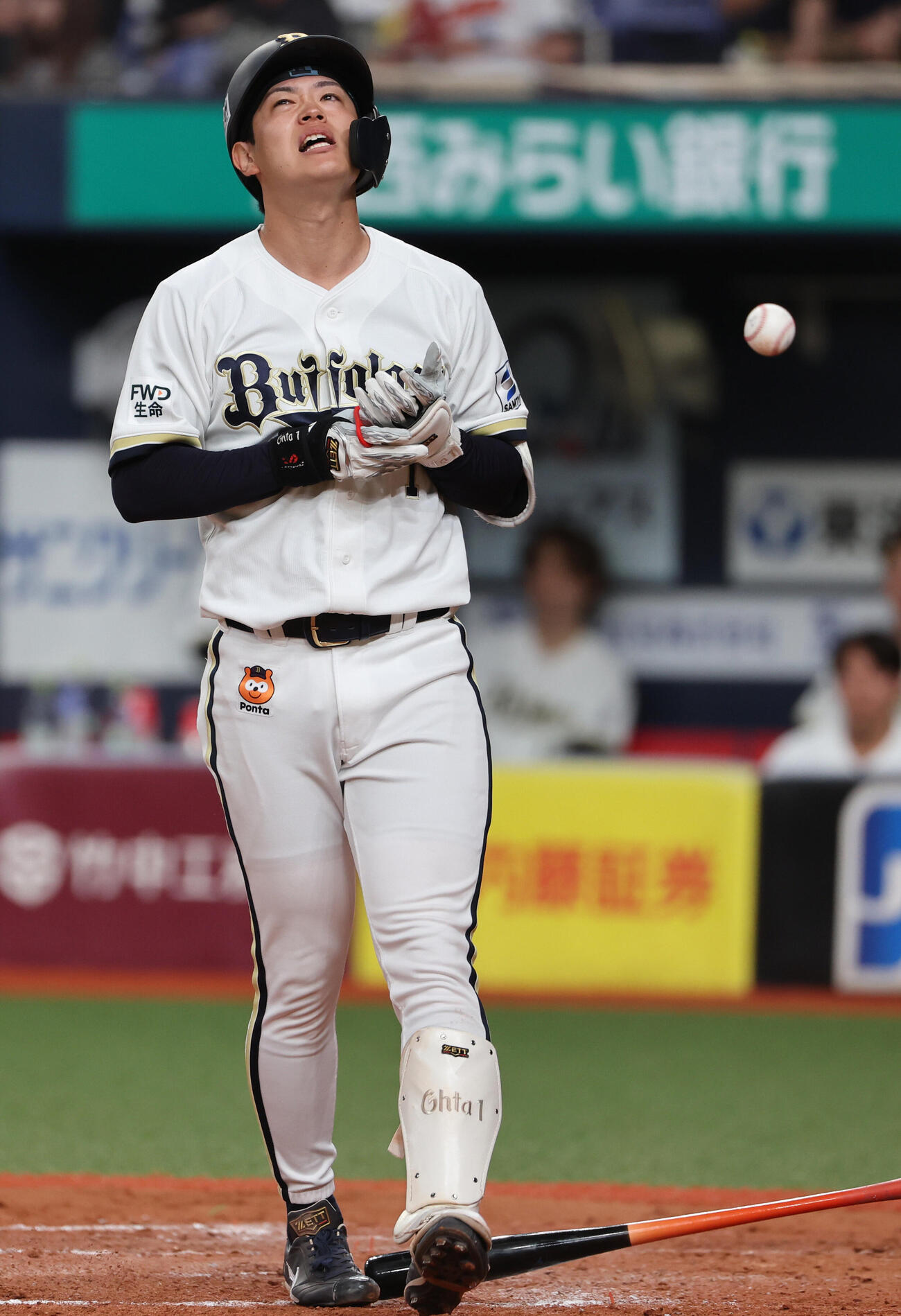 オリックス対ヤクルト　7回裏オリックス無死一塁、死球を受けた太田椋は痛がる（撮影・西尾就之）
