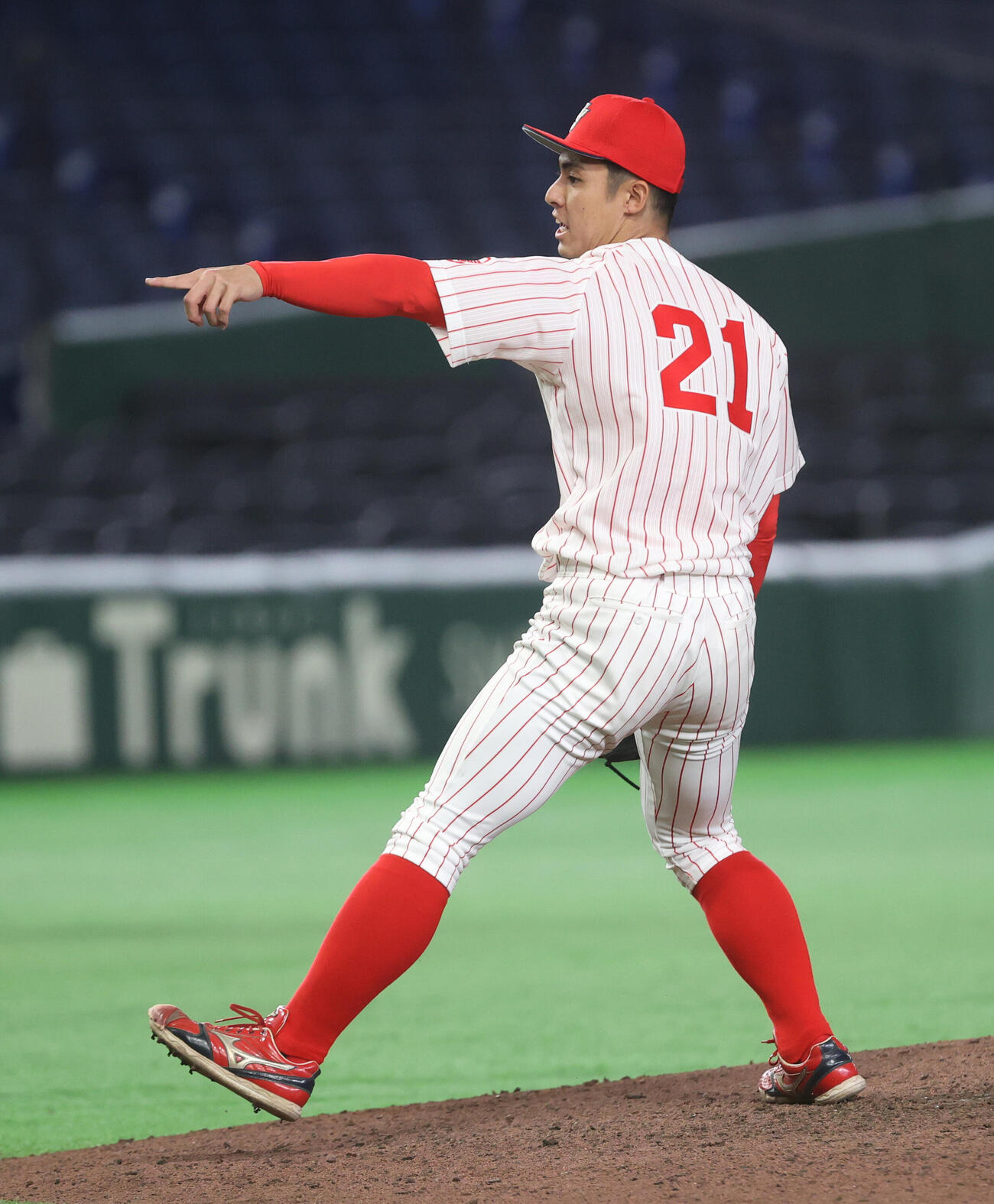 東海大九州対富士大　9回途中から登板した富士大・古堅鈴之輔（撮影・柴田隆二）