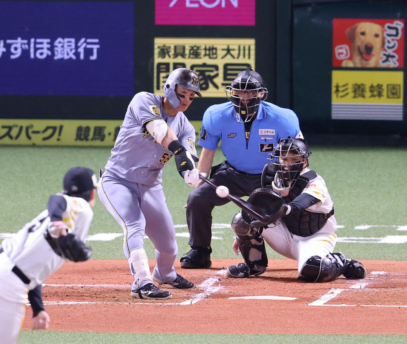 ソフトバンク対阪神　2回表阪神1死一塁、前川右京は右前打を放つ（撮影・梅根麻紀）