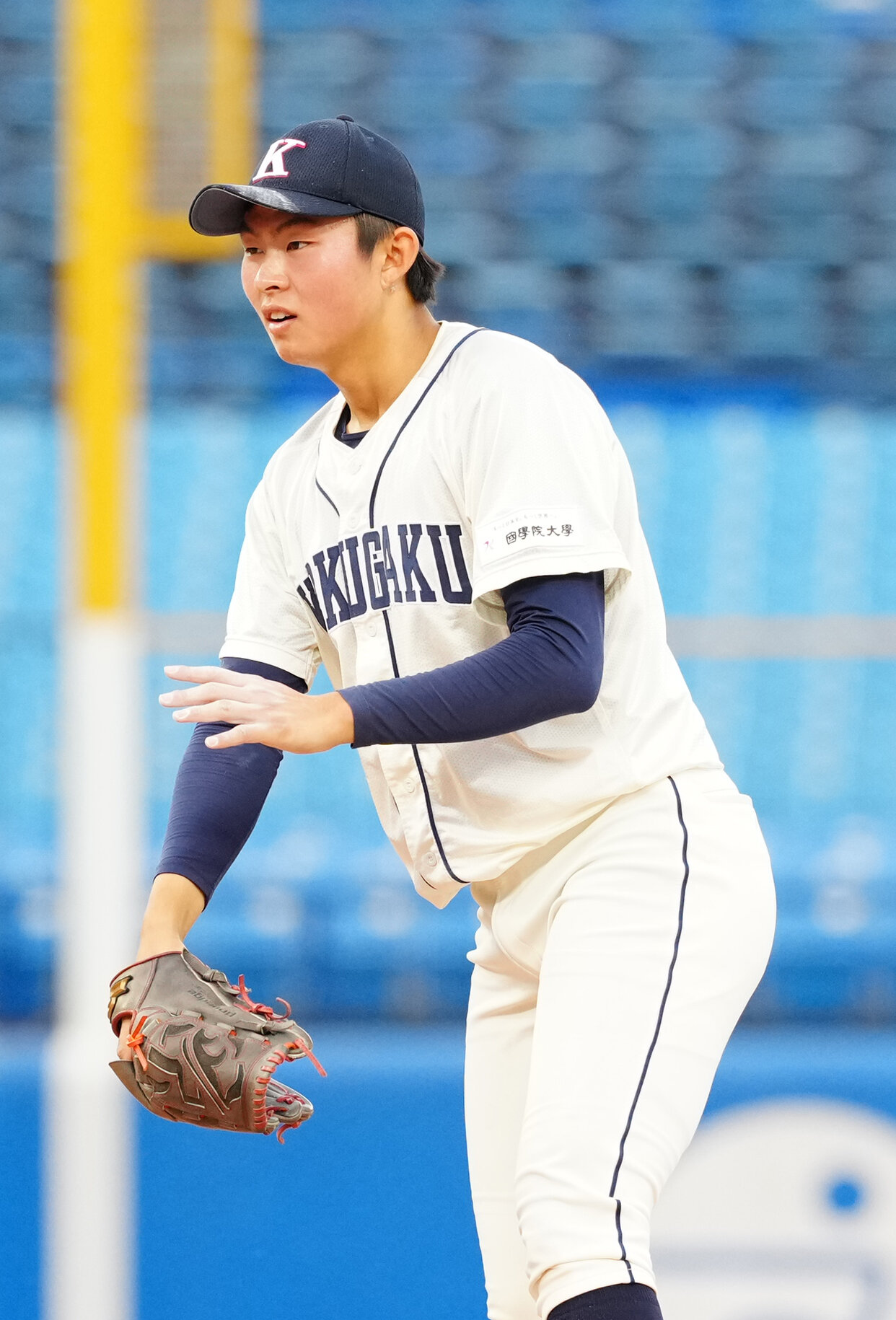 全日本大学野球選手権　準々決勝　富士大対国学院大　2回表富士大2死一、三塁、松谷徹平に適時打を浴びた中井遥次郎（撮影・江口和貴）