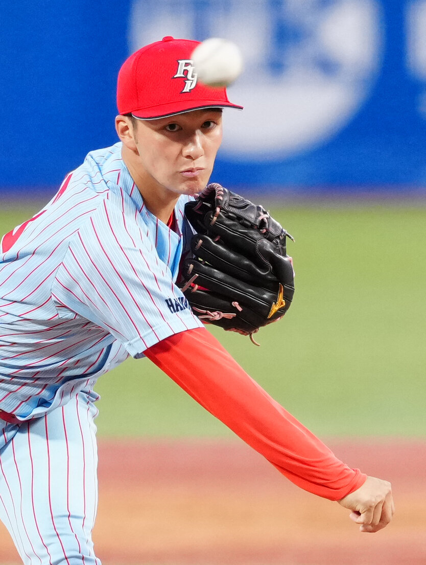 全日本大学野球選手権　準々決勝　富士大対国学院大　力投する富士大先発の角田楓斗（撮影・江口和貴）