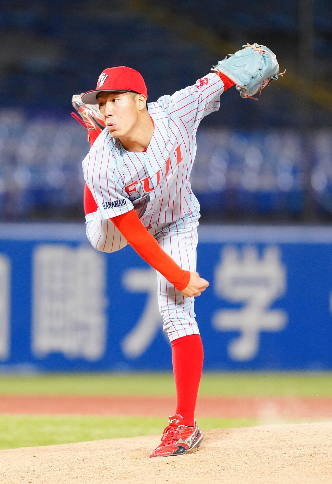 全日本大学野球選手権　準々決勝　富士大対国学院大　富士大3番手の細野龍之介（撮影・江口和貴）