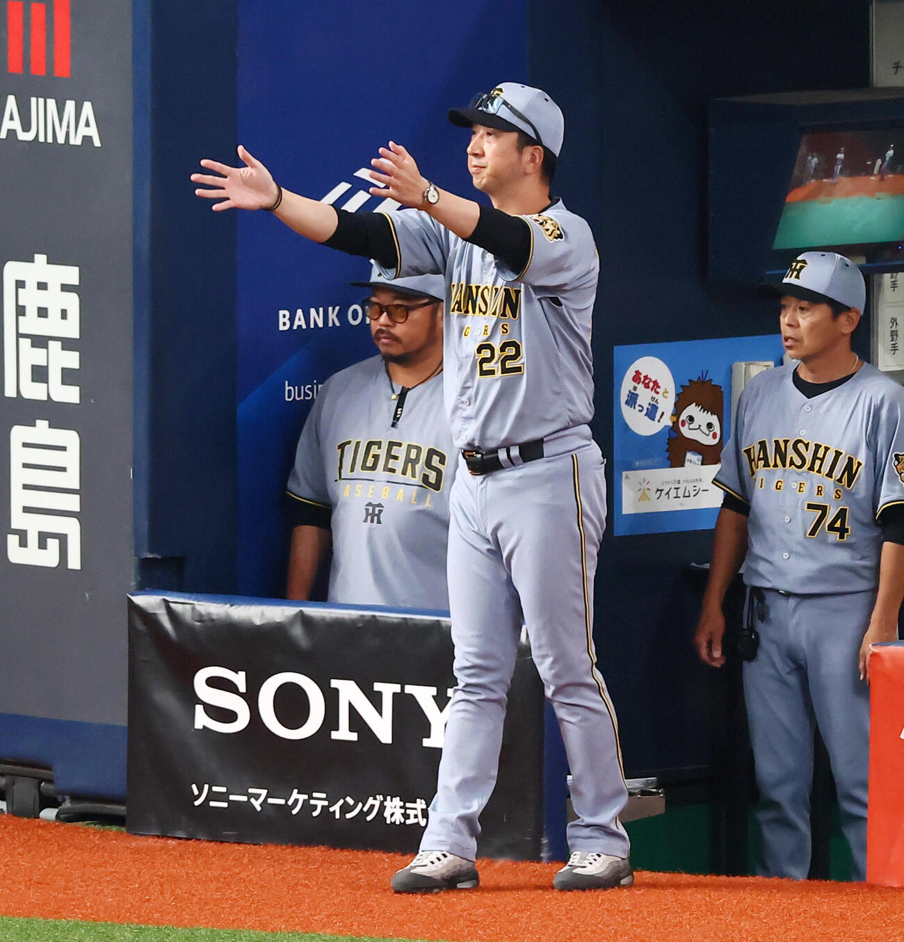 オリックス対阪神　8回表阪神1死、前川右京一塁判定についてリクエストする藤川球児監督（撮影・加藤哉）