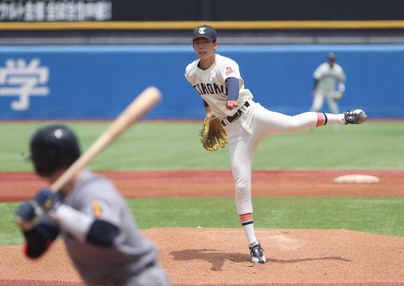 全日本大学野球選手権　準決勝　東北福祉大対慶大　先発した東北福祉大・舩曳壮汰（撮影・柴田隆二）