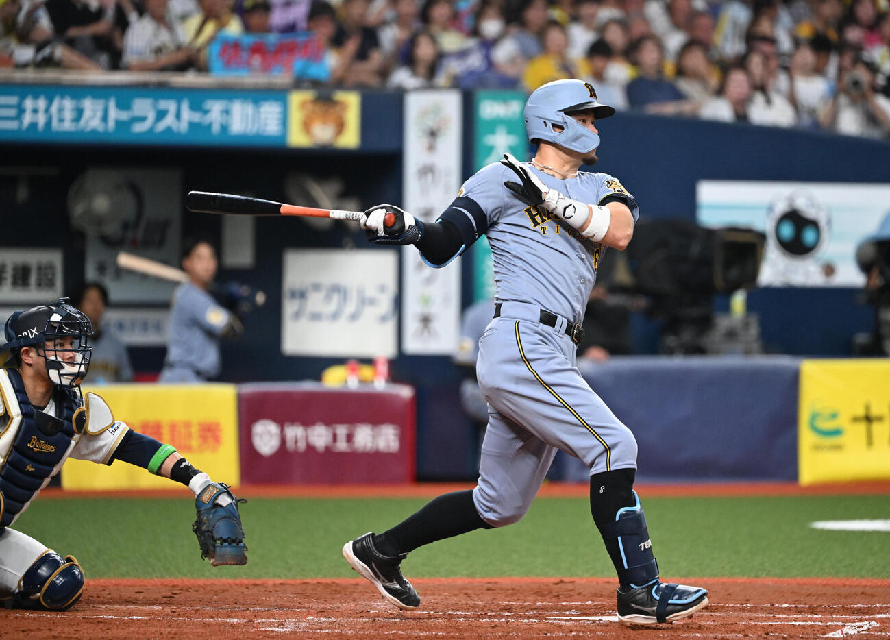 オリックス対阪神　4回表阪神無死一塁、右前打を放つ佐藤輝明（撮影・和賀正仁）＝2026年6月13日