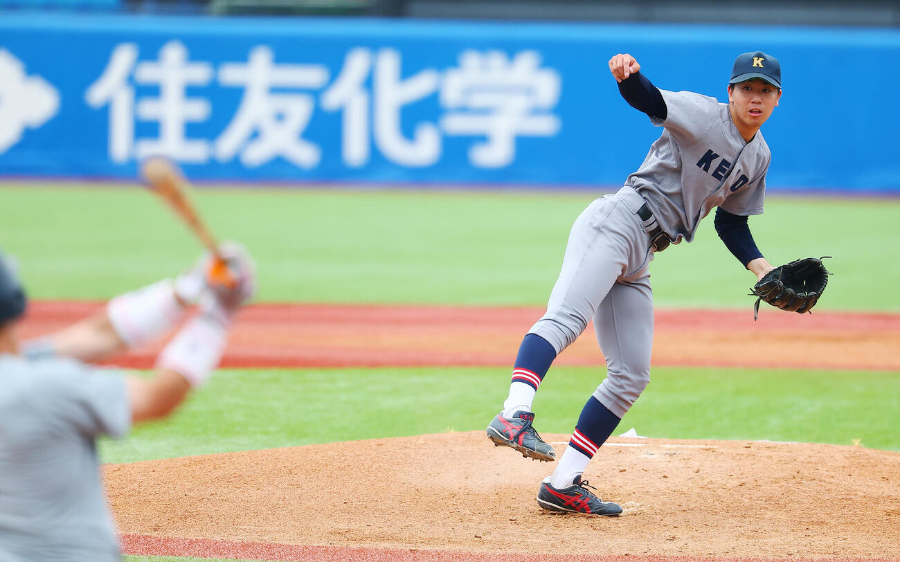全日本大学野球選手権　決勝　関大対慶大　慶大先発の水野敬太（撮影・野上伸悟）