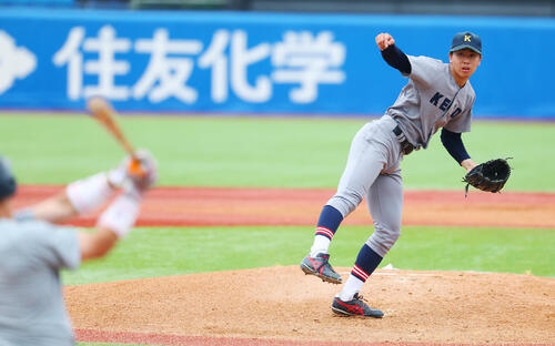 全日本大学野球選手権　決勝　関大対慶大　慶大先発の水野敬太（撮影・野上伸悟）
